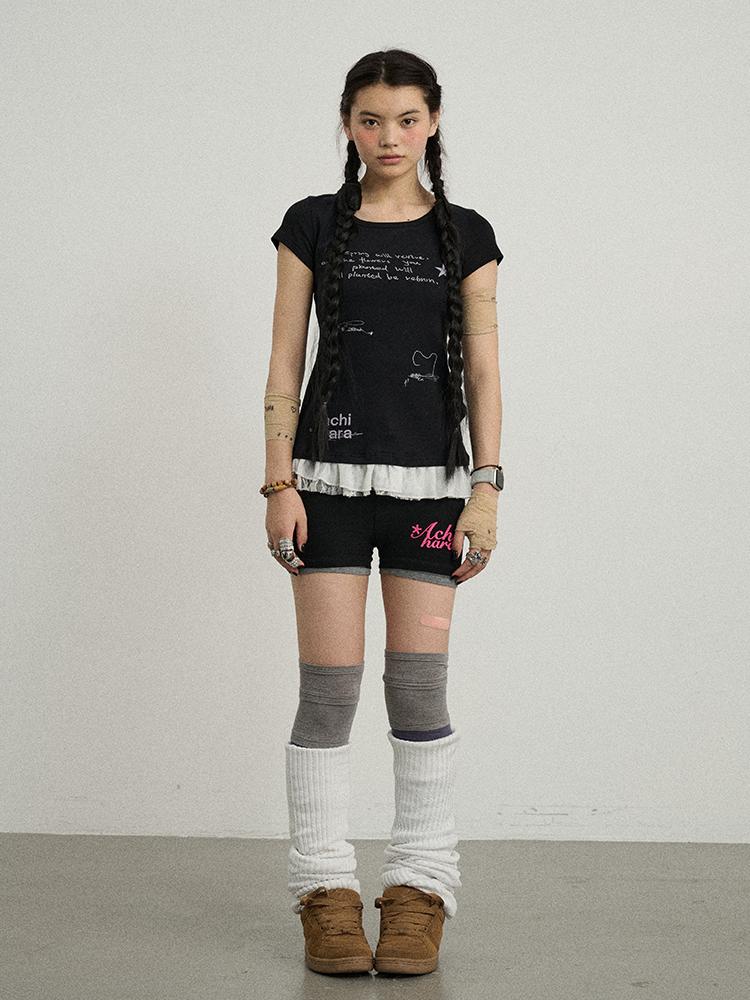 Achihara Time Bandage Lace Short Sleeve T-Shirt