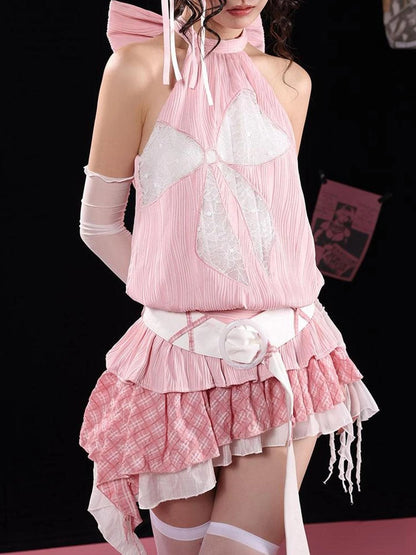 Tom Dream Cat Pink Lace Bow Tie Bustier Dress