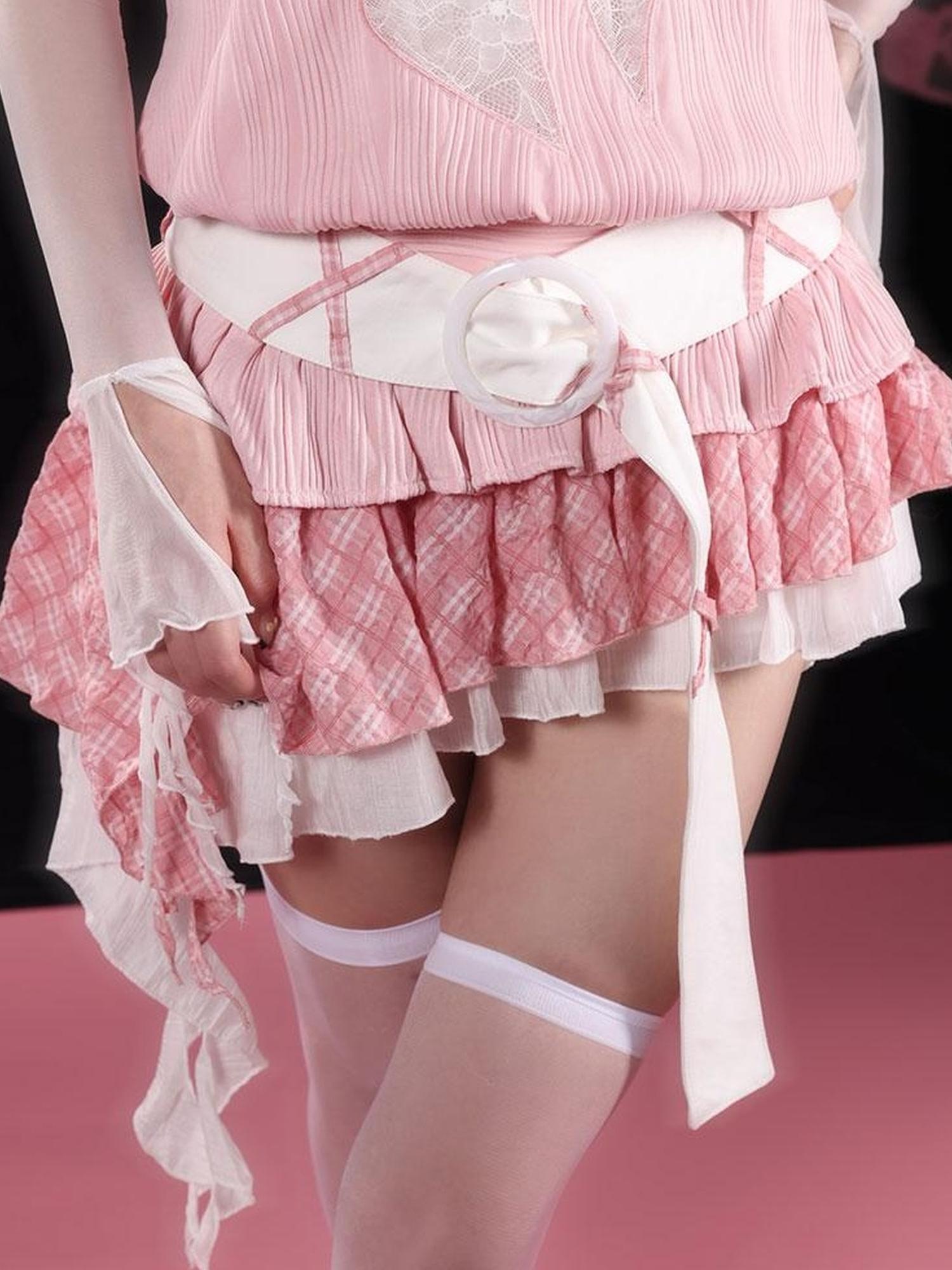 WSW WUSHENWU Tom Dream Cat Pink Lace Bow Tie Bustier Dress