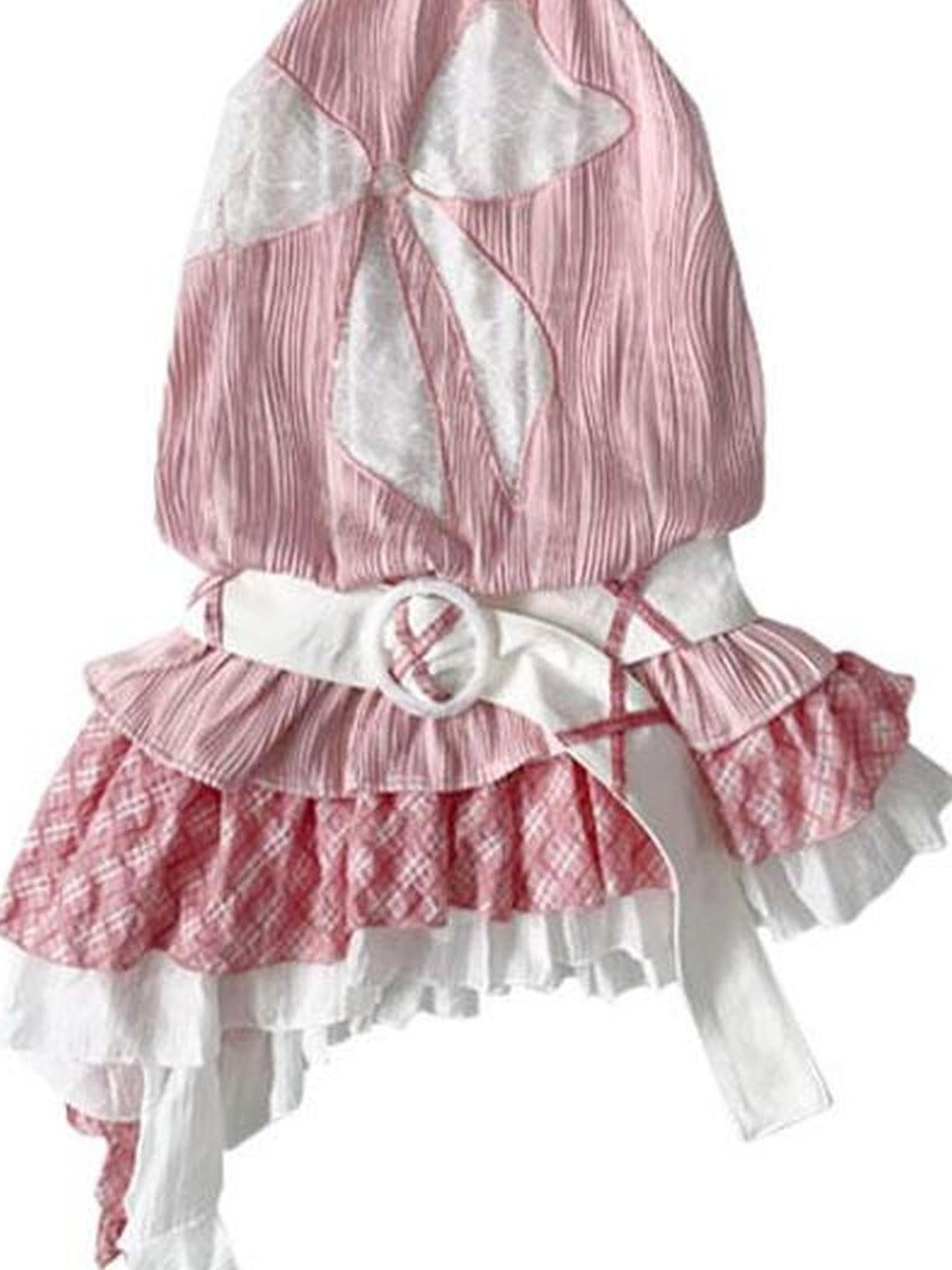 WSW WUSHENWU Tom Dream Cat Pink Lace Bow Tie Bustier Dress