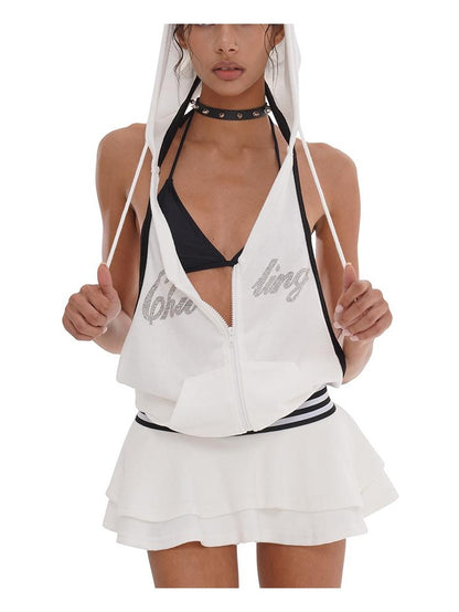 Towel Fabric Hooded Backless Sporty Dress