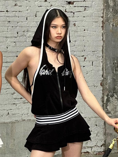 Towel Fabric Hooded Backless Sporty Dress