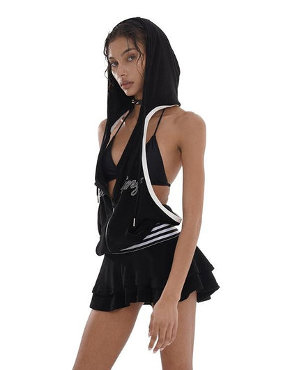 Towel Fabric Hooded Backless Sporty Dress