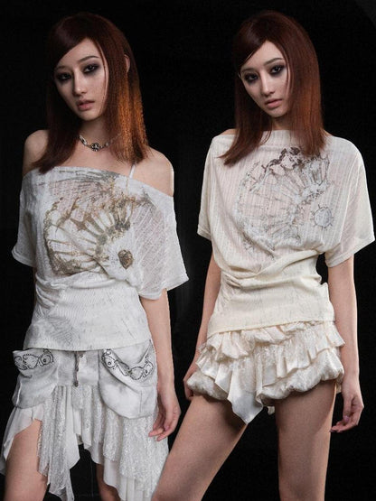 ARIADNAw Transparent Print Multi Wear T Shirt SS25 Lightweight Blend