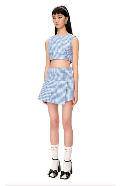 Trendy Cut-Out Plaid Print Sleeveless Crop Top