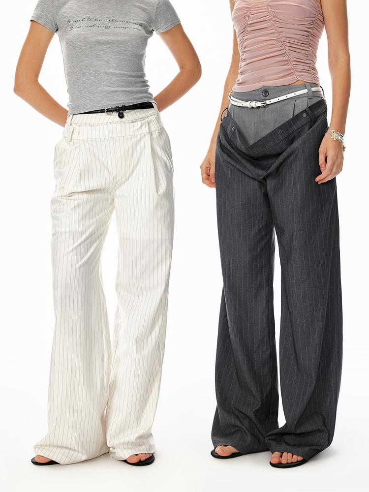 STRIKE A POSE Trendy Drop-Crotch Wide-Leg Pants With Double Waistband