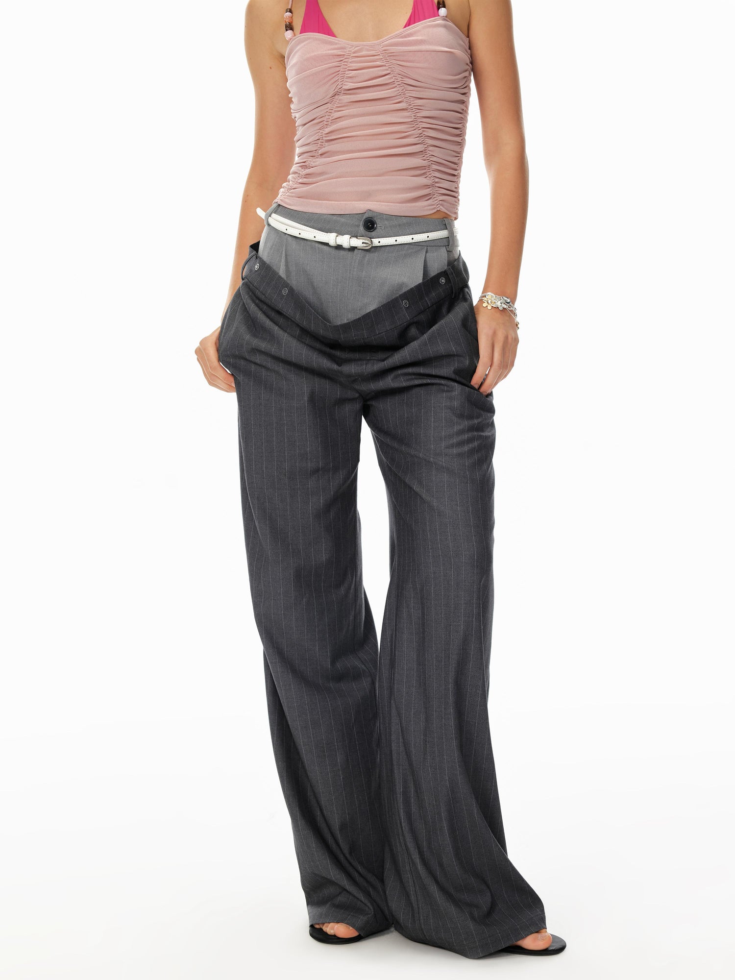 STRIKE A POSE Trendy Drop-Crotch Wide-Leg Pants With Double Waistband