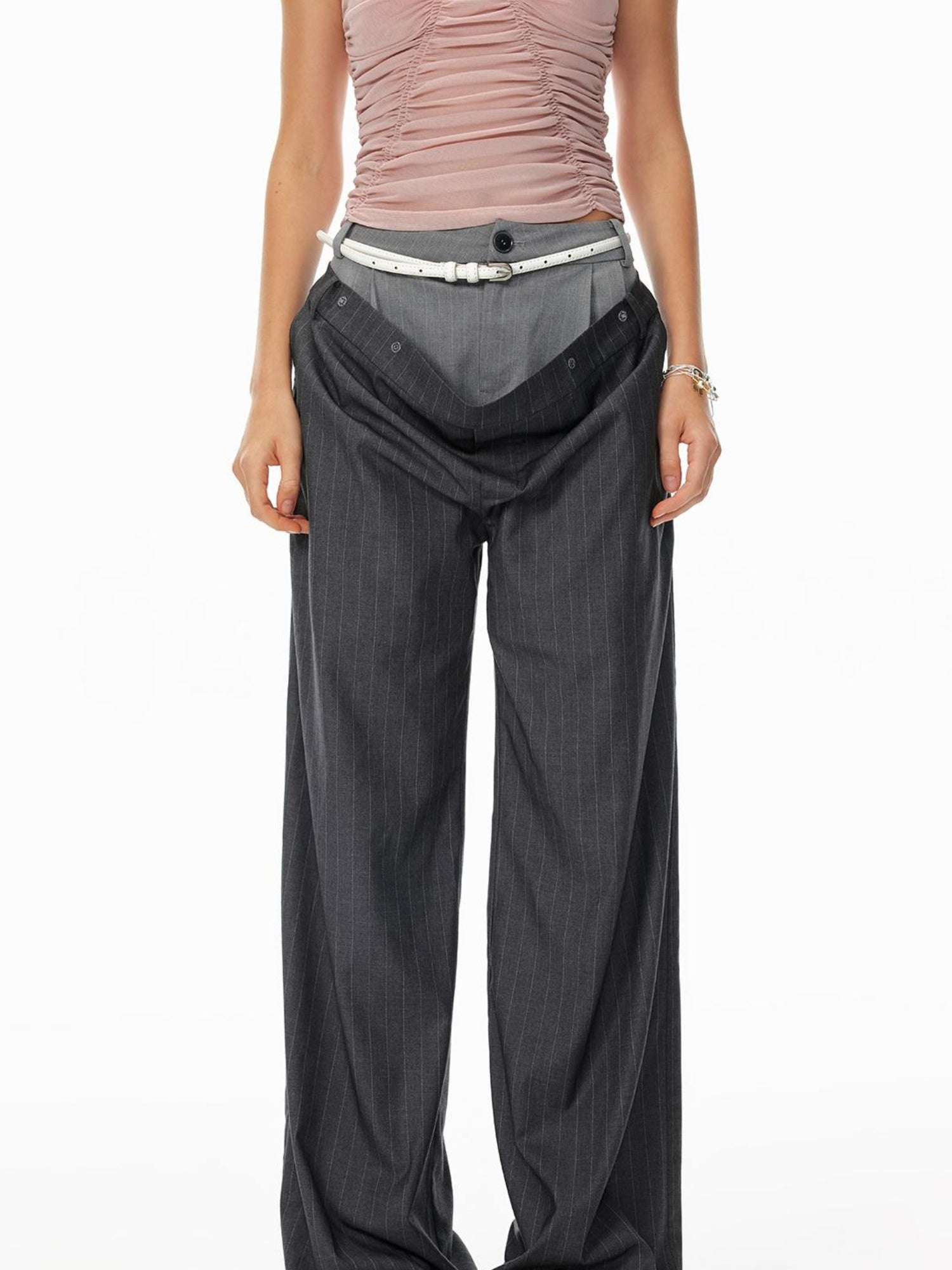 STRIKE A POSE Trendy Drop-Crotch Wide-Leg Pants With Double Waistband