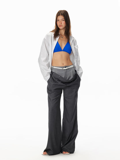 STRIKE A POSE Trendy Drop-Crotch Wide-Leg Pants With Double Waistband