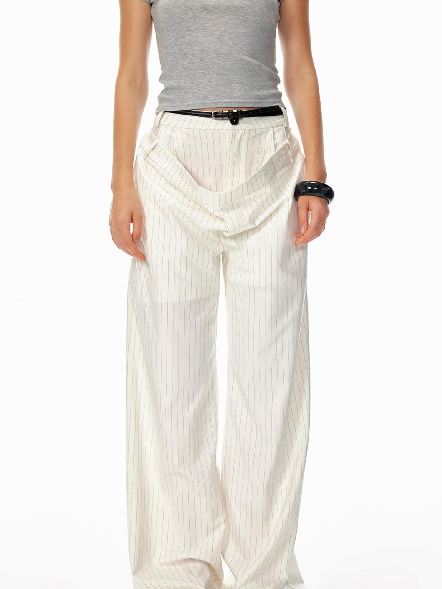 STRIKE A POSE Trendy Drop-Crotch Wide-Leg Pants With Double Waistband
