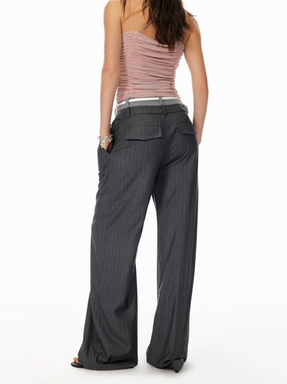 STRIKE A POSE Trendy Drop-Crotch Wide-Leg Pants With Double Waistband