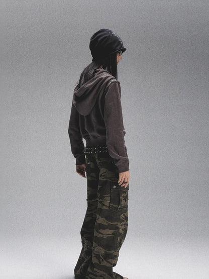 NONAME SPACE Tri Color Printed Knit Rolled Brim Slouchy Beanie