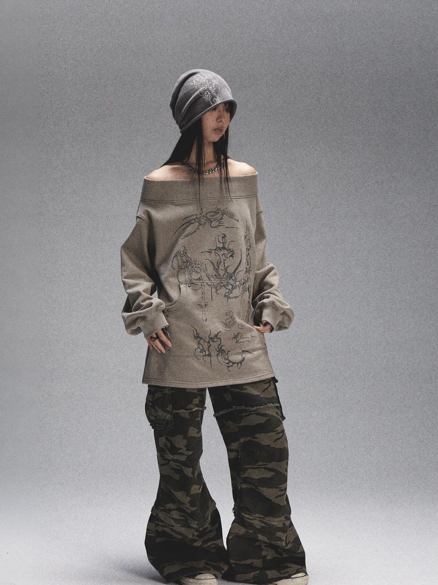 NONAME SPACE Tri Color Printed Knit Rolled Brim Slouchy Beanie