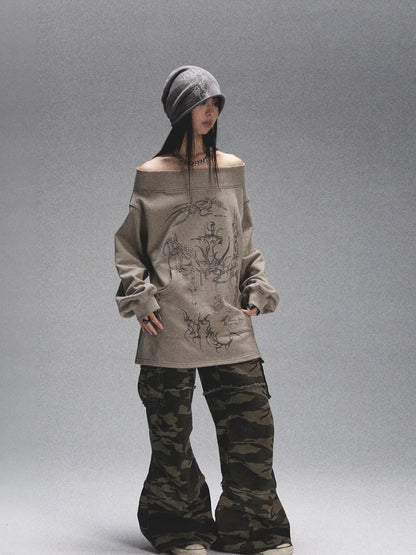 Tri Color Printed Knit Rolled Brim Slouchy Beanie