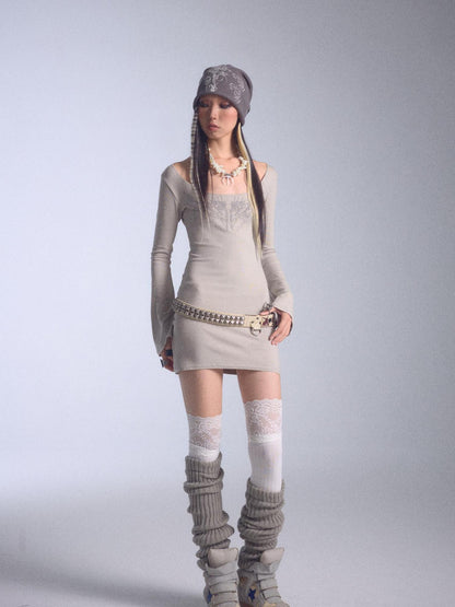 NONAME SPACE Tri Color Printed Knit Rolled Brim Slouchy Beanie