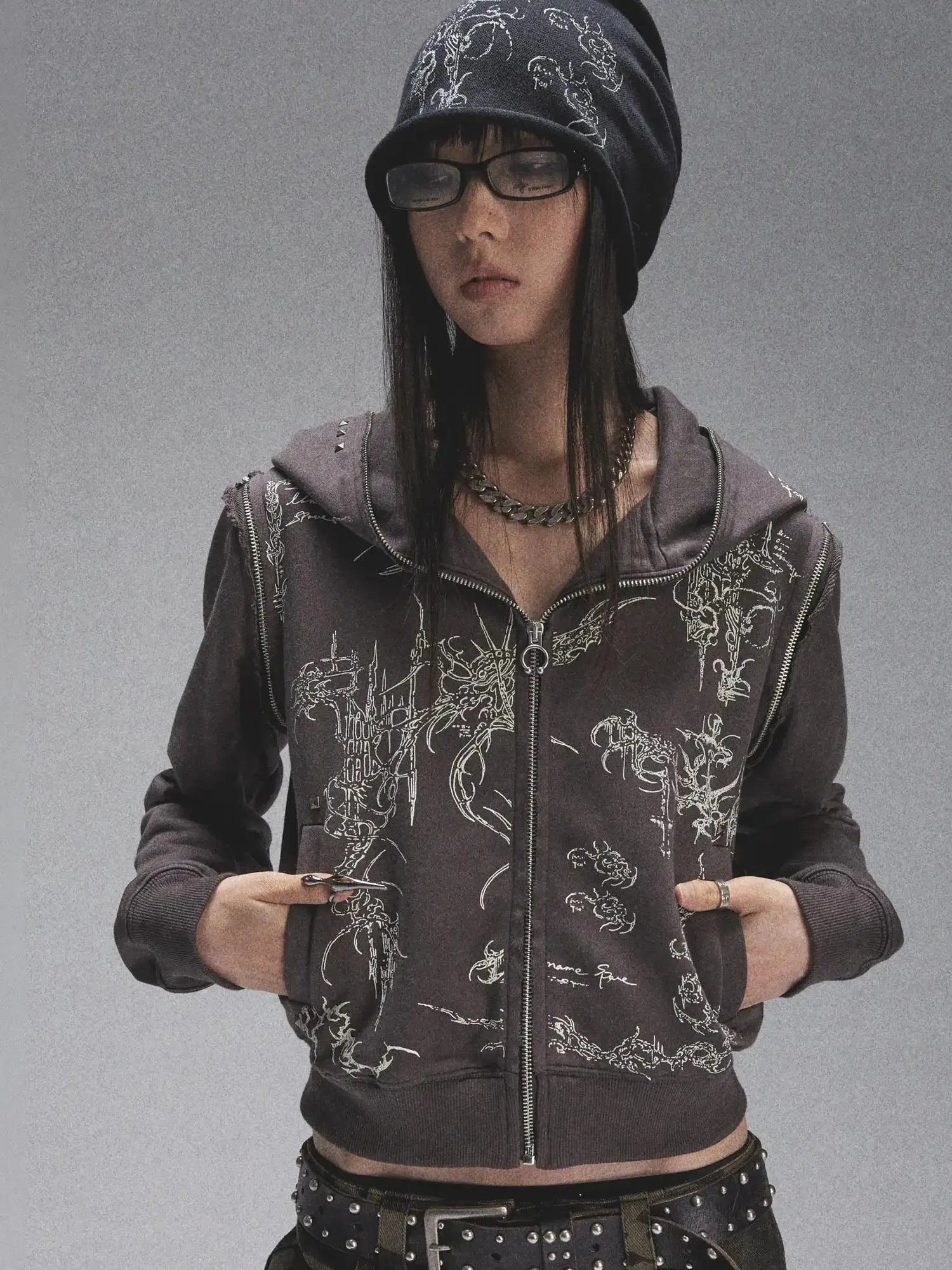 Tri Color Printed Knit Rolled Brim Slouchy Beanie