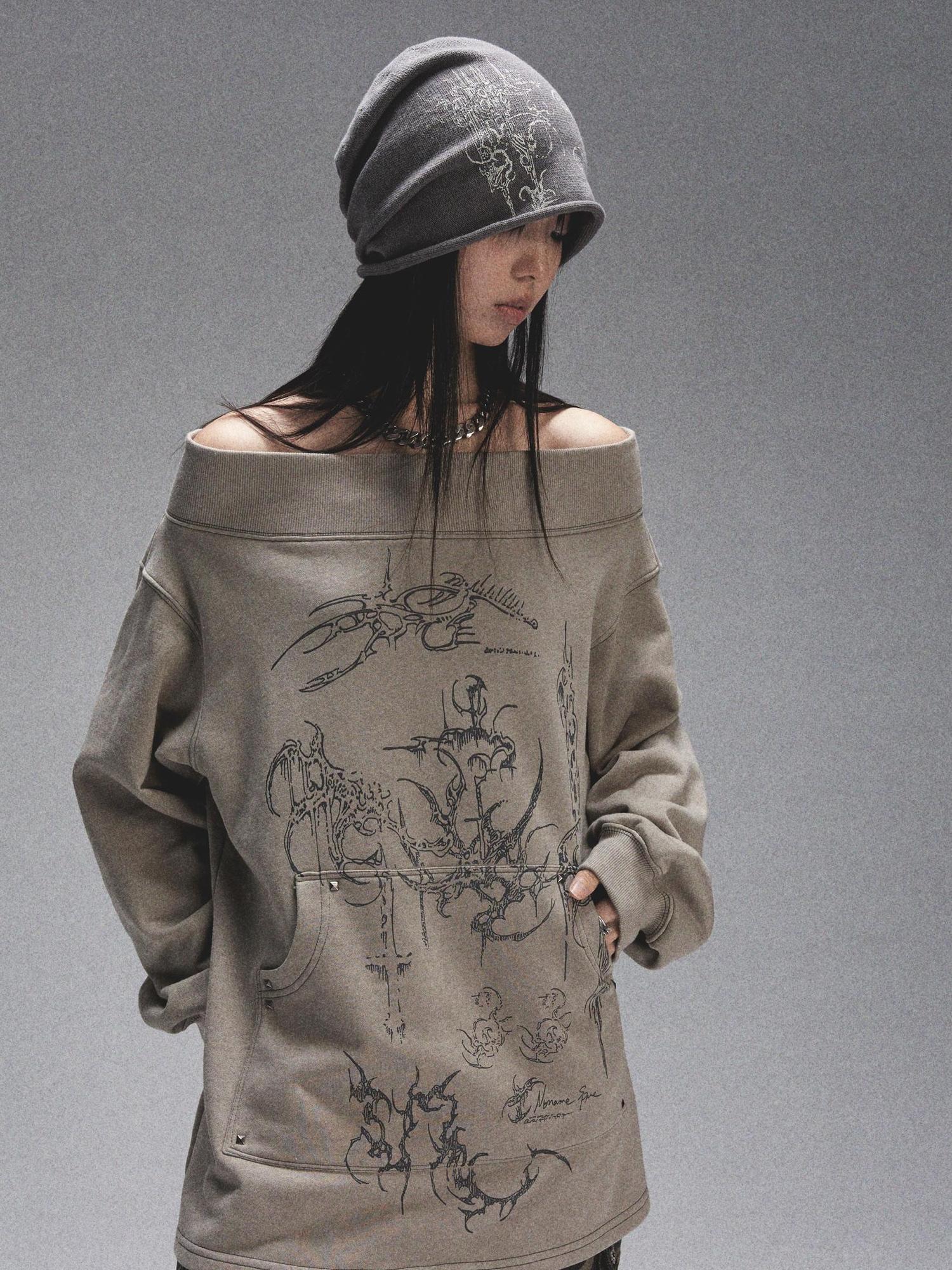 NONAME SPACE Tri Color Printed Knit Rolled Brim Slouchy Beanie
