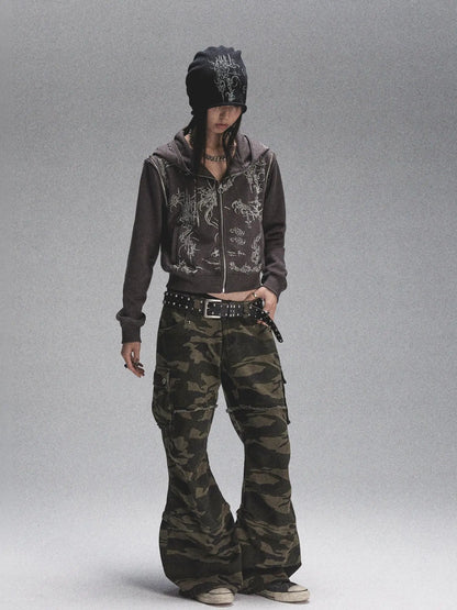 Tri Color Printed Knit Rolled Brim Slouchy Beanie