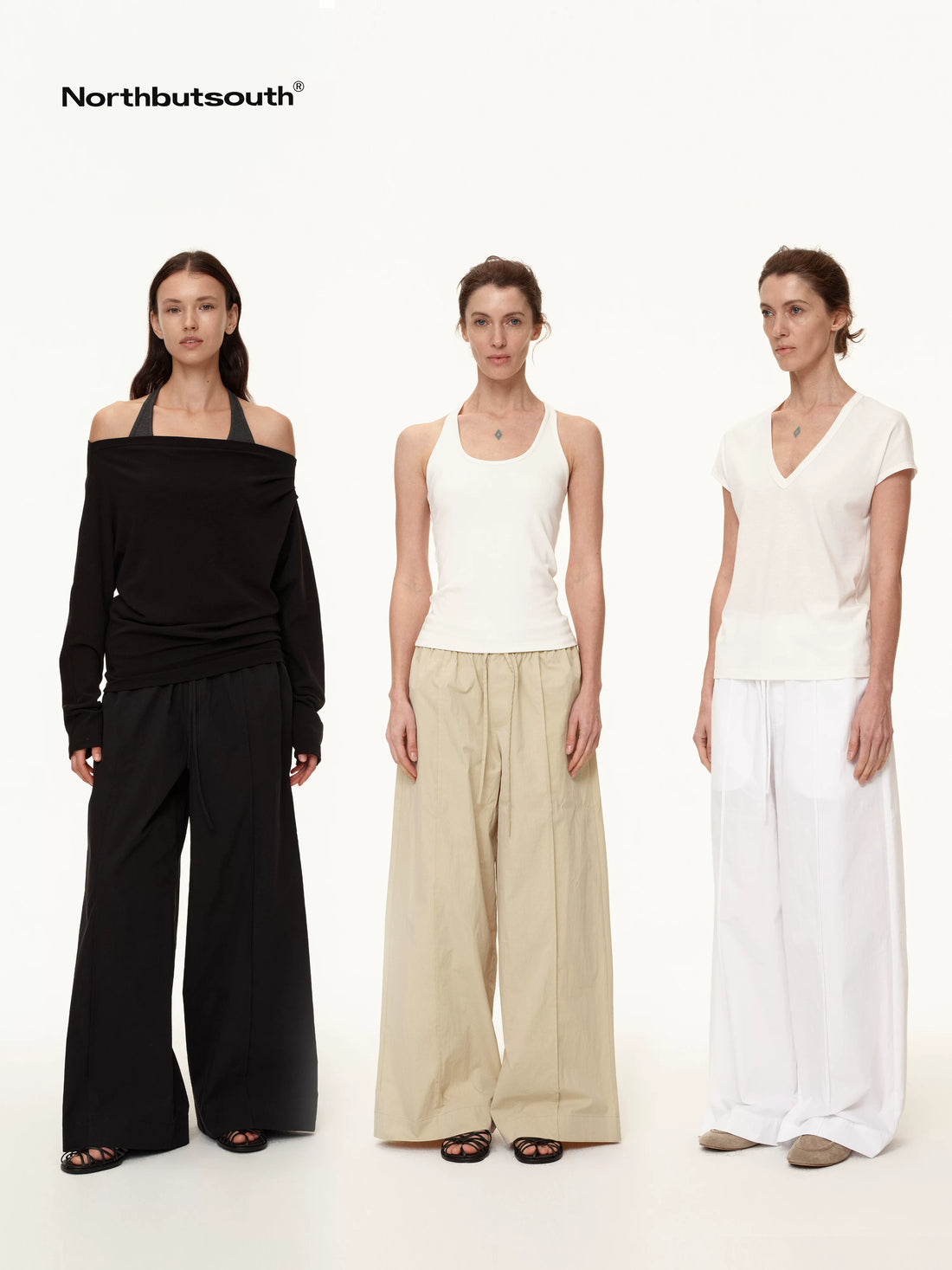 Tricolor Pleated Elastic Waist Casual Women&