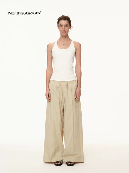 Tricolor Pleated Elastic Waist Casual Women&
