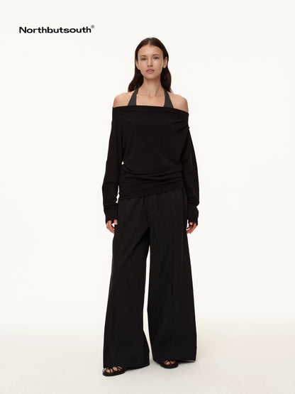 Tricolor Pleated Elastic Waist Casual Women&