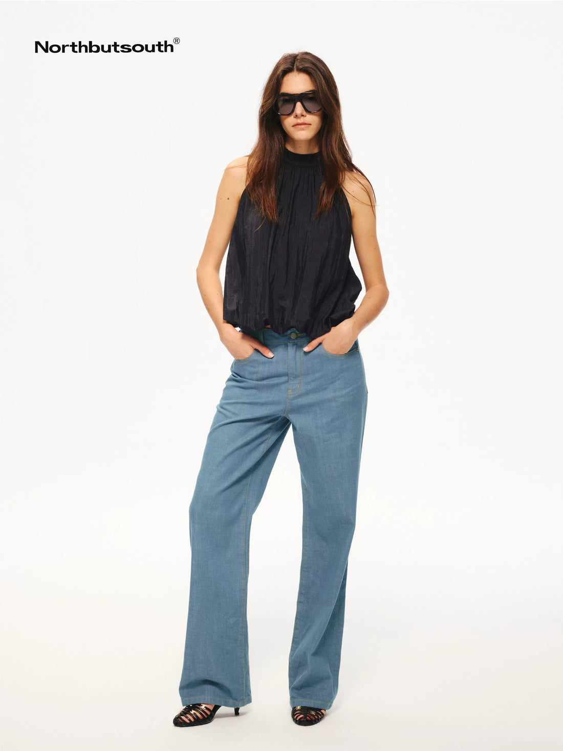Tricolor Textured Puff Tie Neck Women&