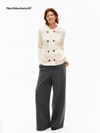 Tricolor Turndown Double Breasted Loose Women&