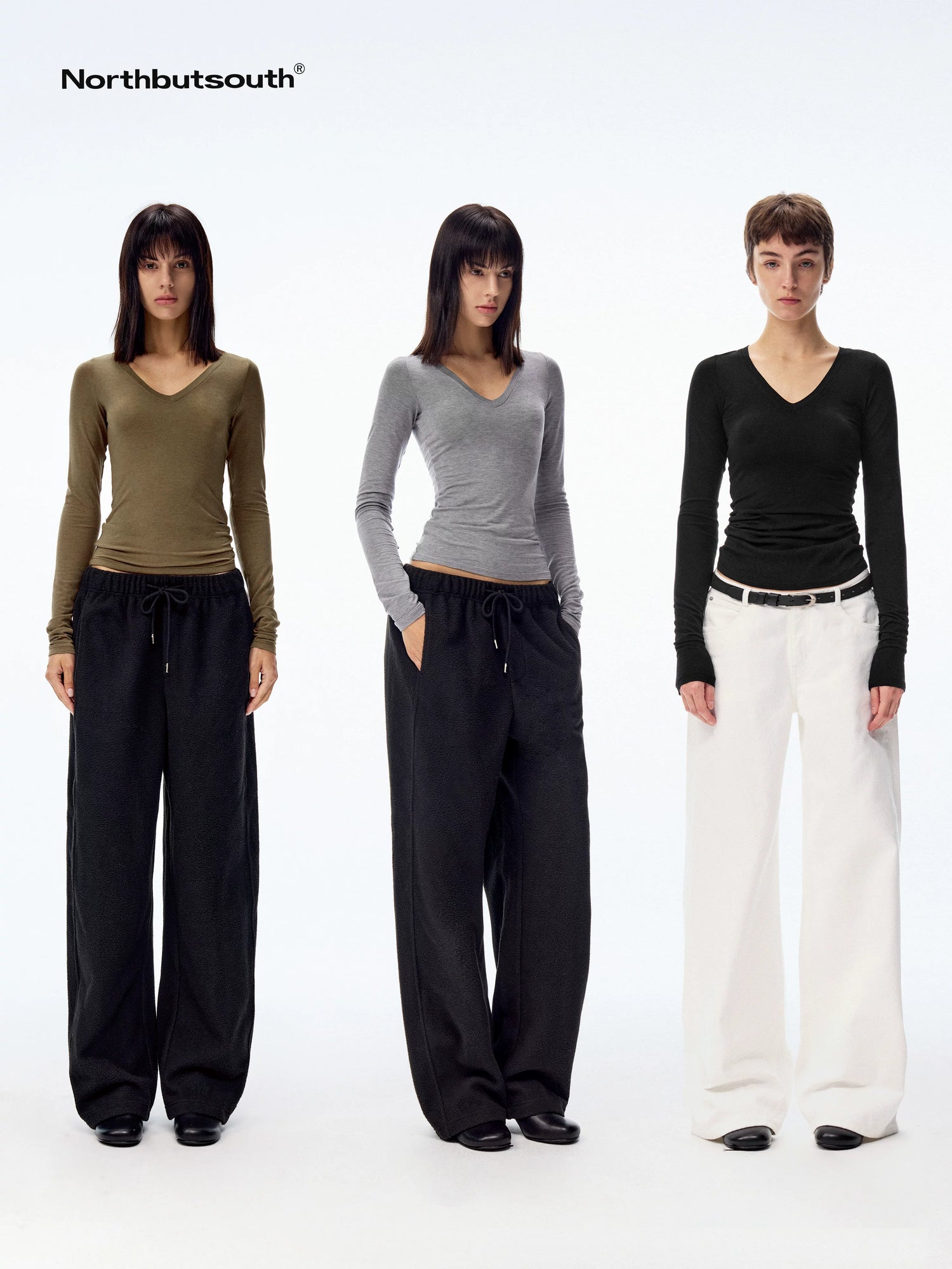 Tricolor V-neck High Stretch Slim Women&