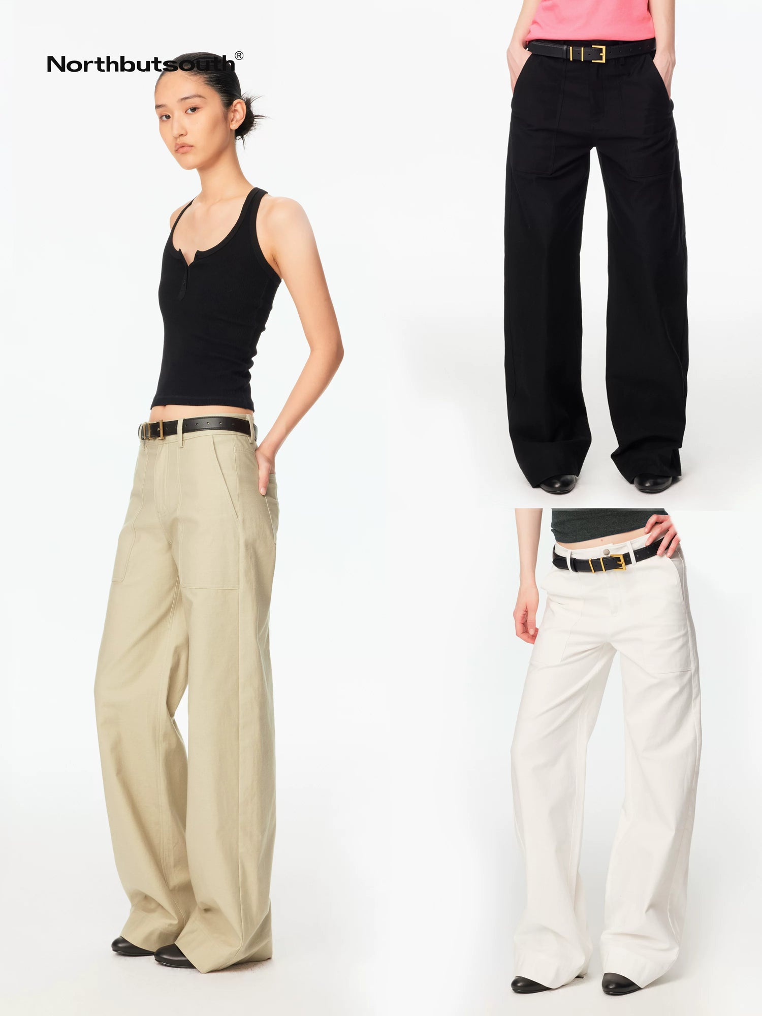 Tricolor Wide Hem Large Pocket Cargo Women&