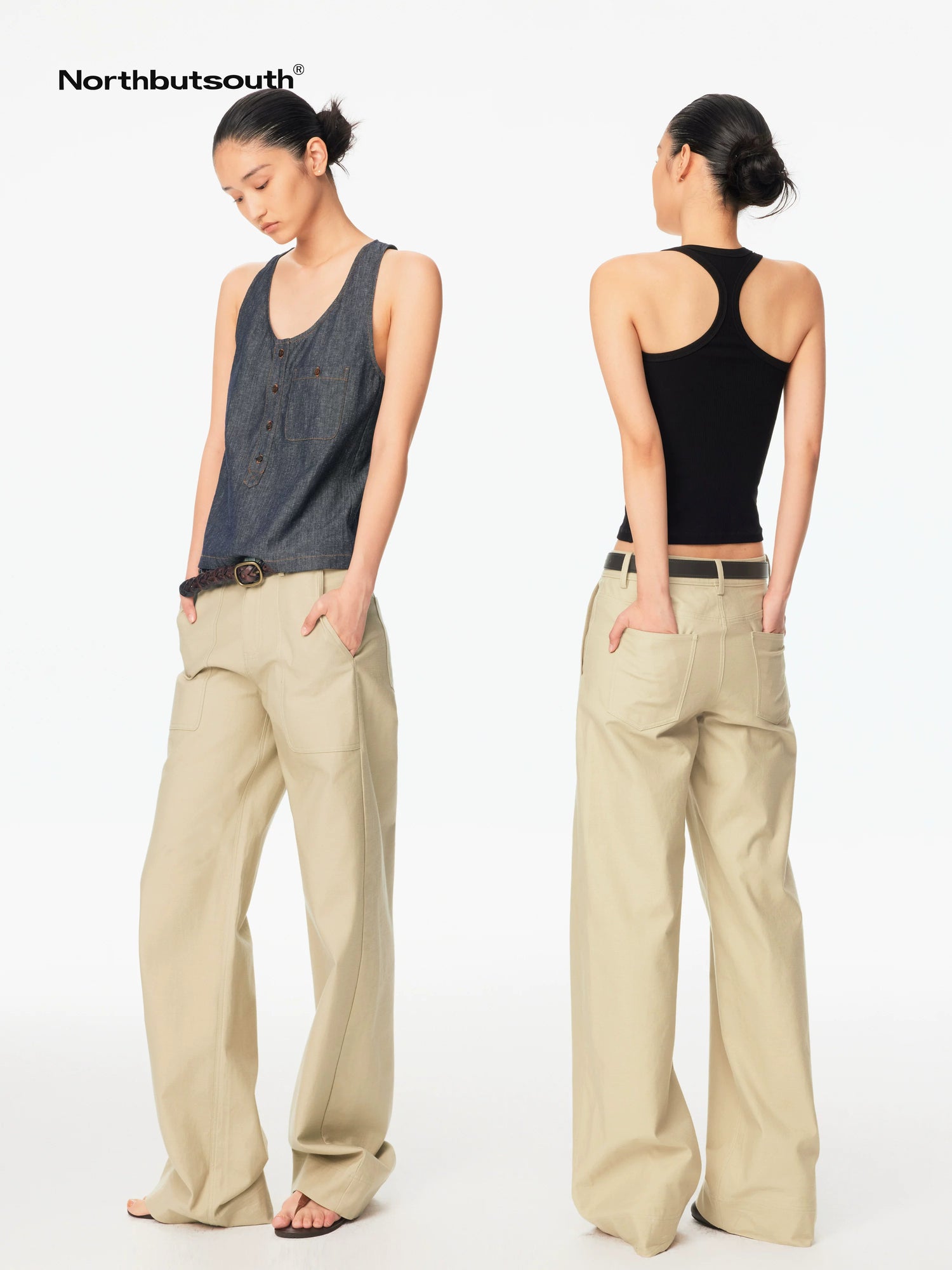 Tricolor Wide Hem Large Pocket Cargo Women&