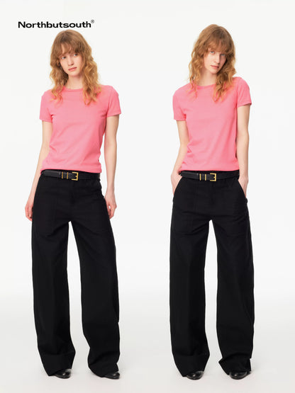 Tricolor Wide Hem Large Pocket Cargo Women&