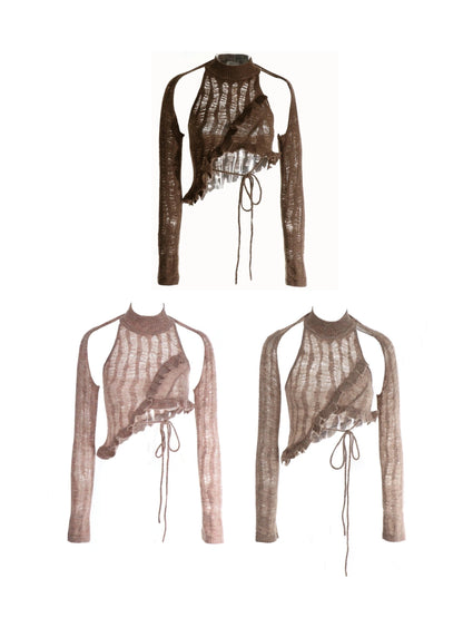 Tricolor Wool Knitted Hollow Top