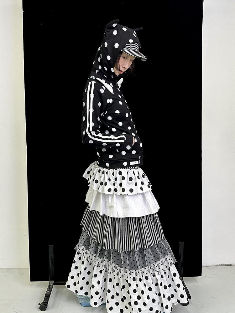 Ttsunami Black Polka Dot Knitted Patchwork Cake Women&
