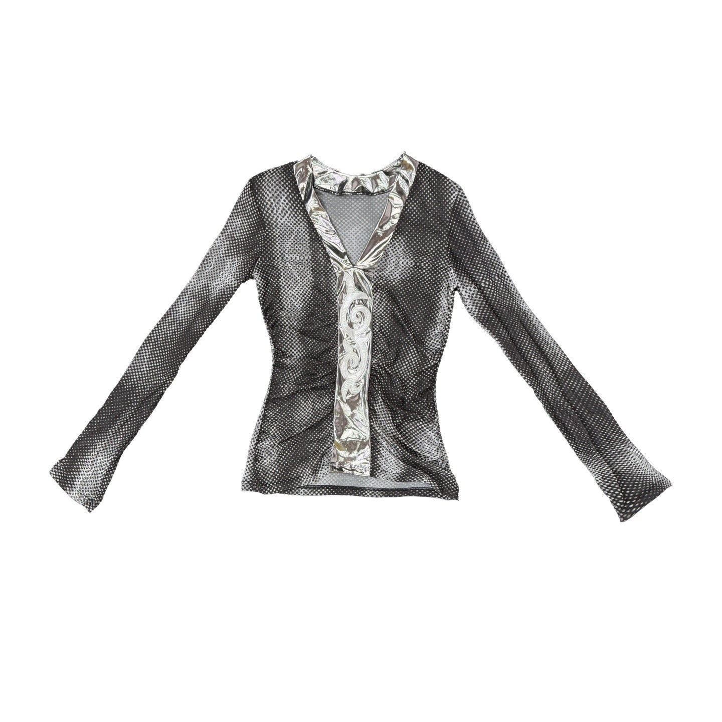 Ttsunami_Black_Polka_Dot_Spliced_Totem_V-neck_Women&