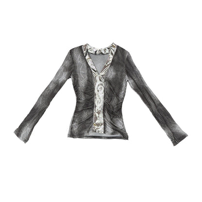 Ttsunami_Black_Polka_Dot_Spliced_Totem_V-neck_Women&