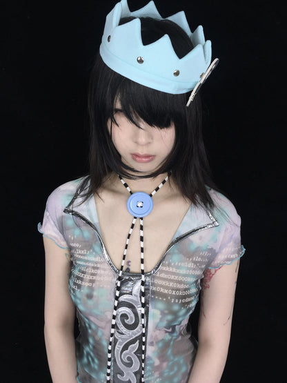 Ttsunami Black White Fine Striped Blue Button Original Design Women&