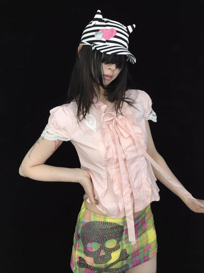 Ttsunami Black White Striped Embroidered Devil Horn Cat Ear Women&
