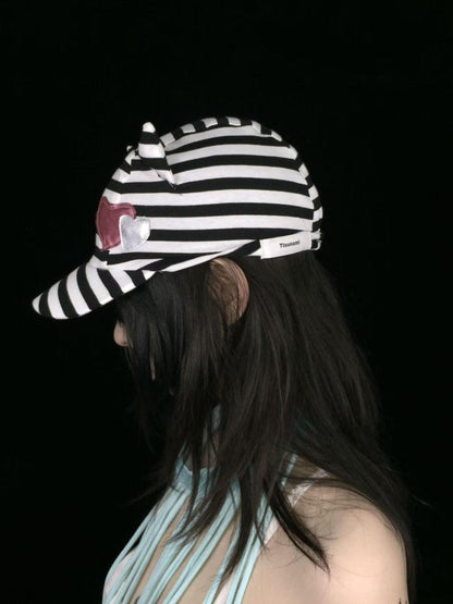 Ttsunami Black White Striped Embroidered Devil Horn Cat Ear Women&