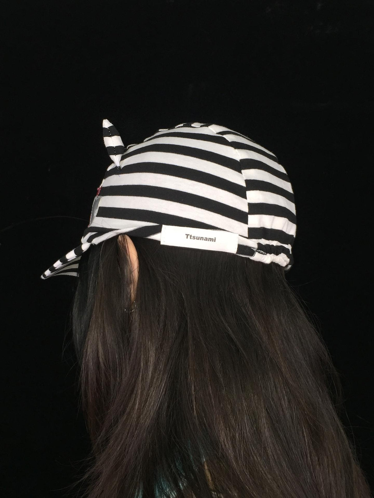 Ttsunami Black White Striped Embroidered Devil Horn Cat Ear Women&