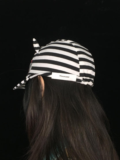 Ttsunami Black White Striped Embroidered Devil Horn Cat Ear Women&