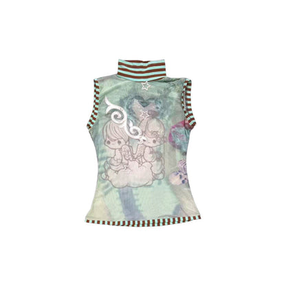 Ttsunami_Blue_Green_Striped_Mesh_Print_Half_High_Neck_Women&