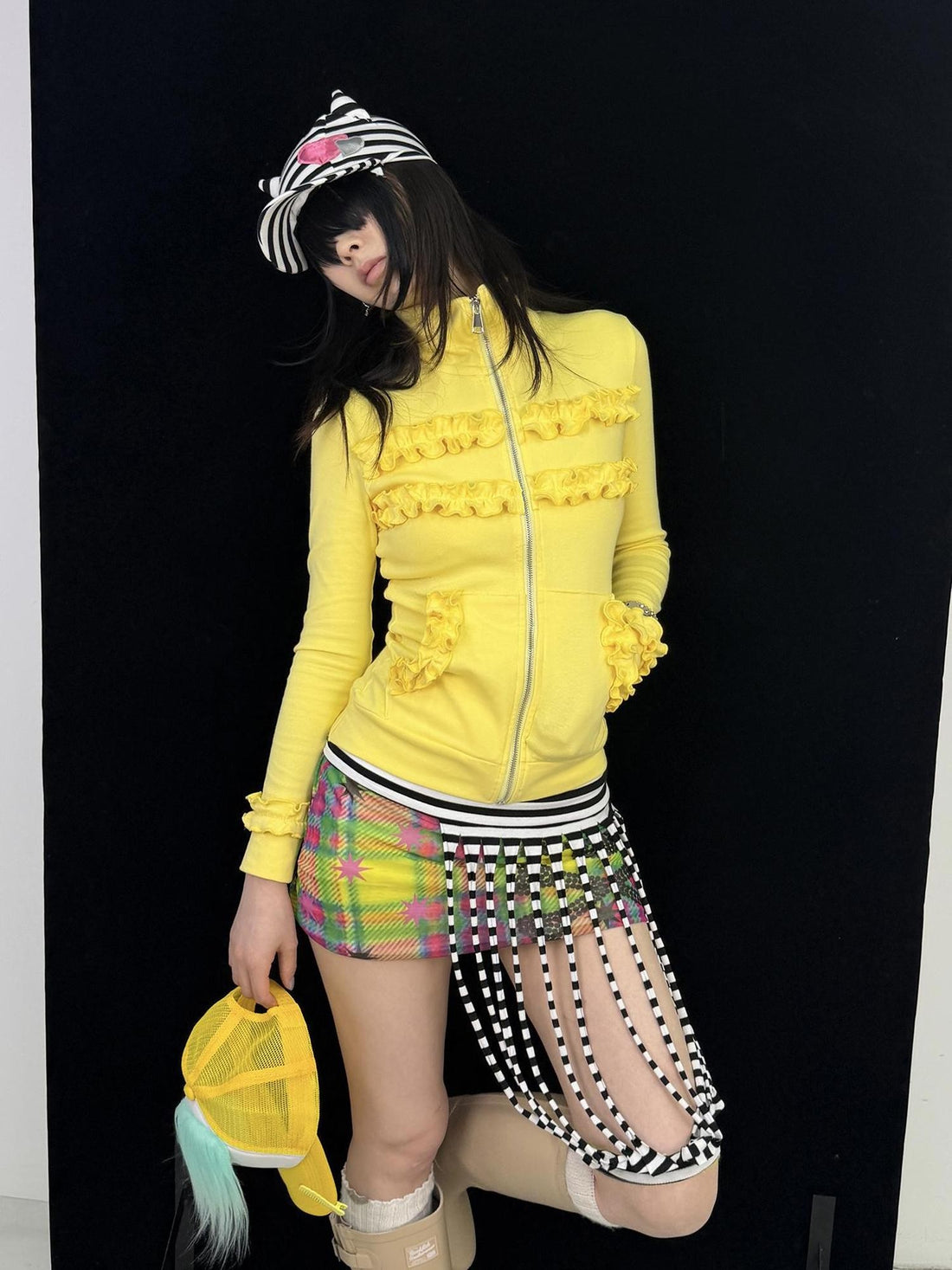 Ttsunami Bright Yellow Ruched Slim Fit Vintage Graphic Women&