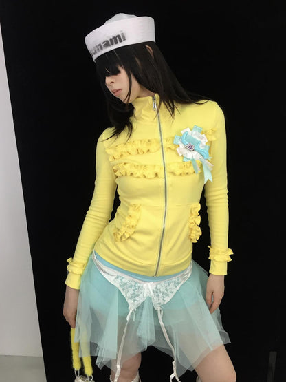 Ttsunami Bright Yellow Ruched Slim Fit Vintage Graphic Women&