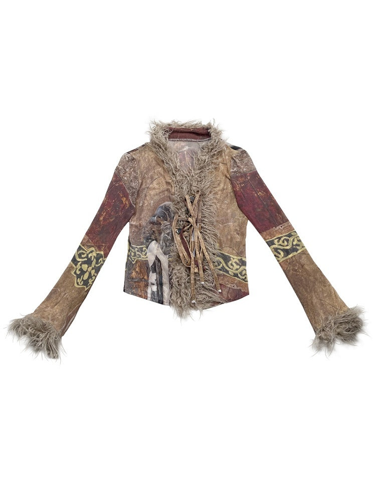 Ttsunami_Ethnic_Print_Tassel_V-neck_Slim_Women&