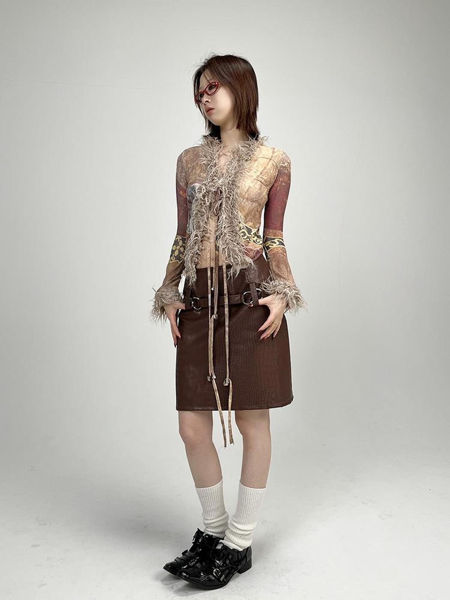 Ttsunami Ethnic Print Tassel V-neck Slim Women&