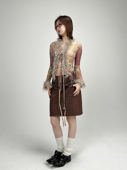 Ttsunami Ethnic Print Tassel V-neck Slim Women&