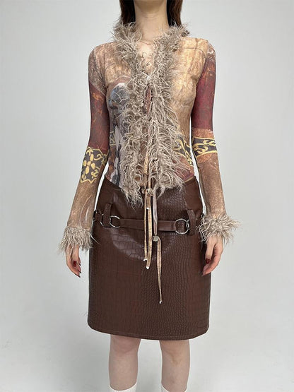 Ttsunami Ethnic Print Tassel V-neck Slim Women&