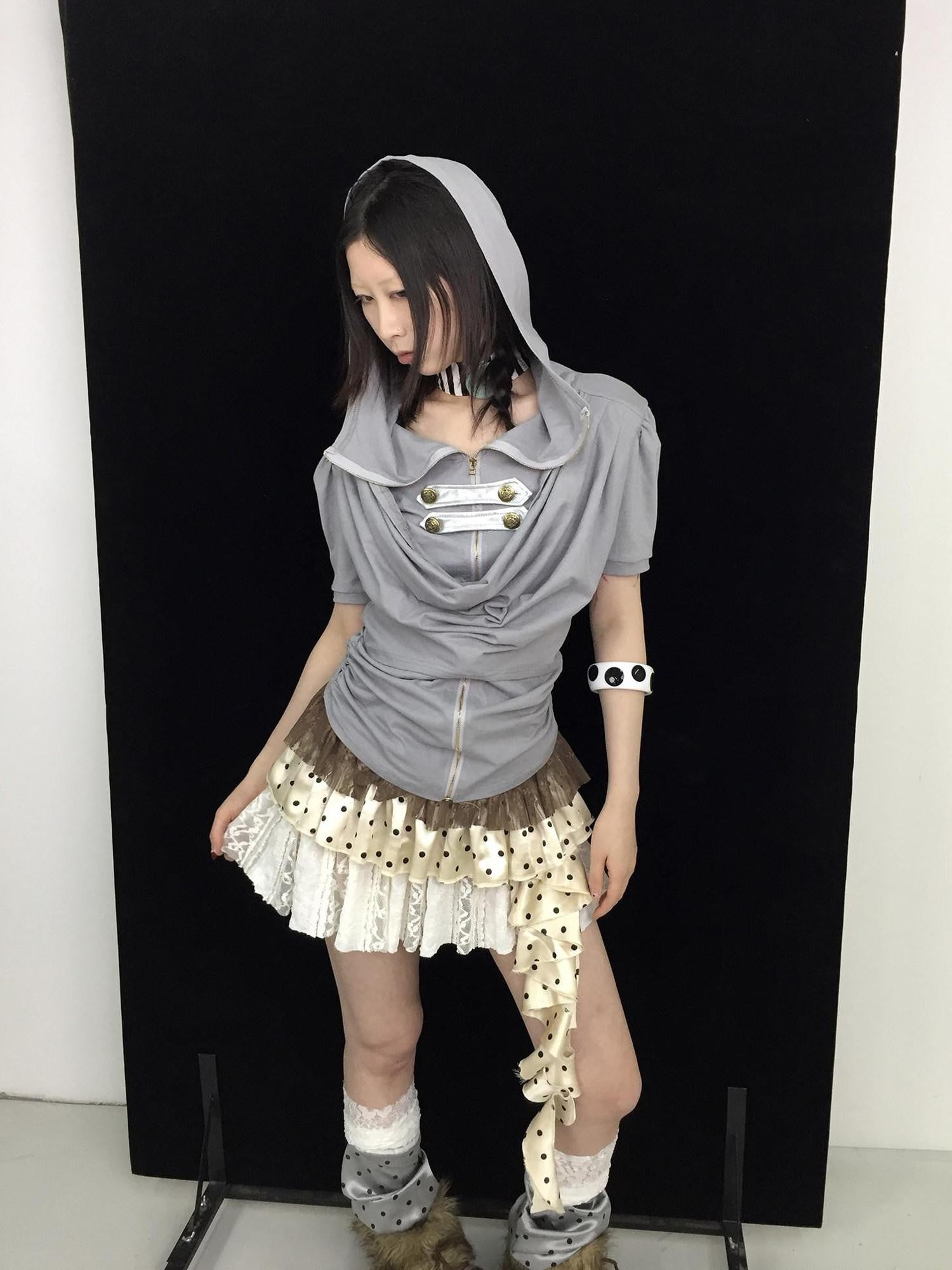 Ttsunami Gray Court Metal Zipper Hooded Drape Neck Women&