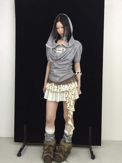 Ttsunami Gray Court Metal Zipper Hooded Drape Neck Women&
