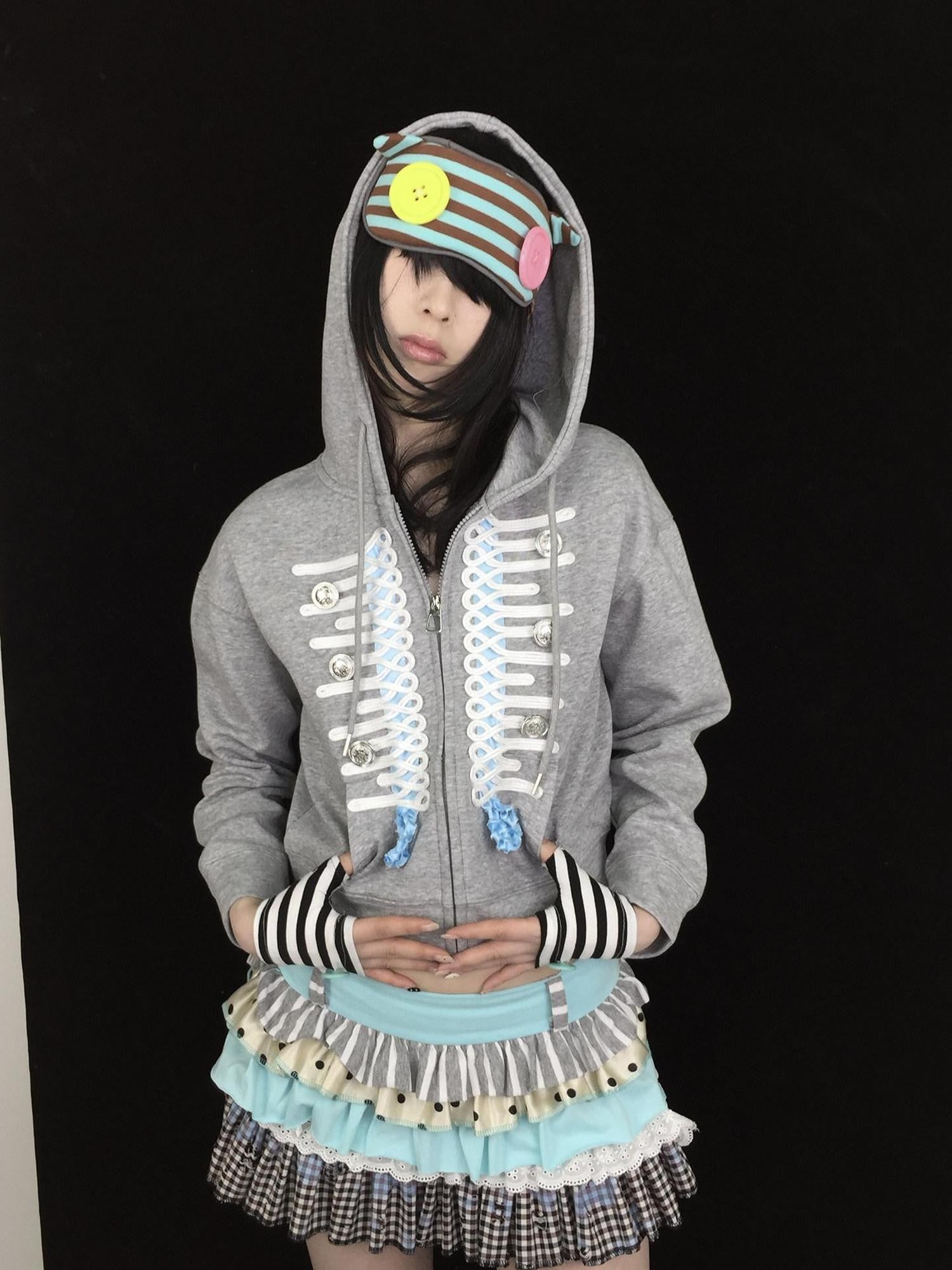 Ttsunami Gray Embroidered Frog Button Court Style Striped Women&